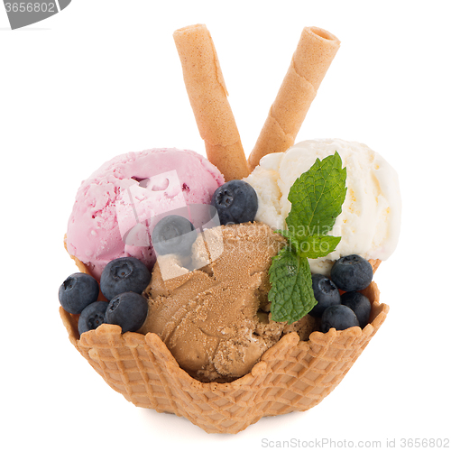 Image of Ice cream scoops in wafer bowl