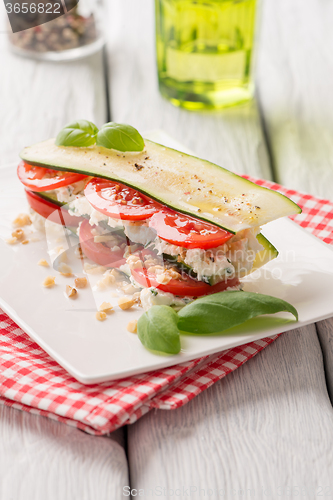 Image of Italian appetizer of vegetables and cheese