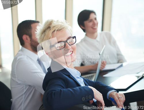 Image of blonde business woman on meeting