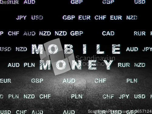 Image of Currency concept: Mobile Money in grunge dark room