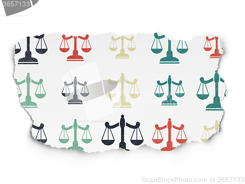 Image of Law concept: Scales icons on Torn Paper background