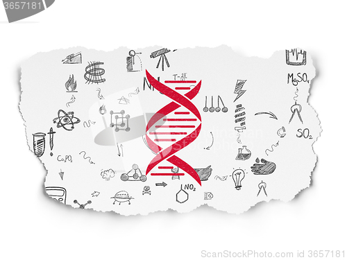 Image of Science concept: DNA on Torn Paper background
