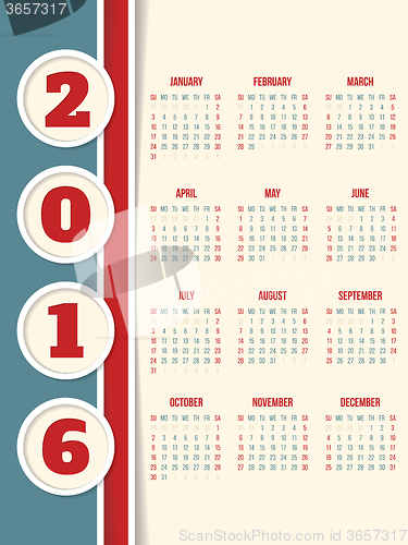 Image of Calendar design for year 2016 with circles 