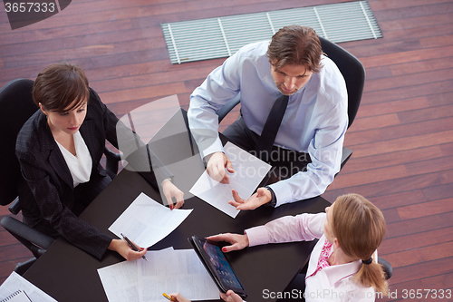Image of top view of business people group on meeting