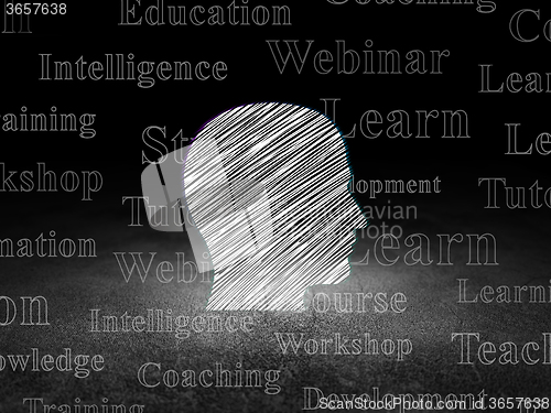 Image of Education concept: Head in grunge dark room