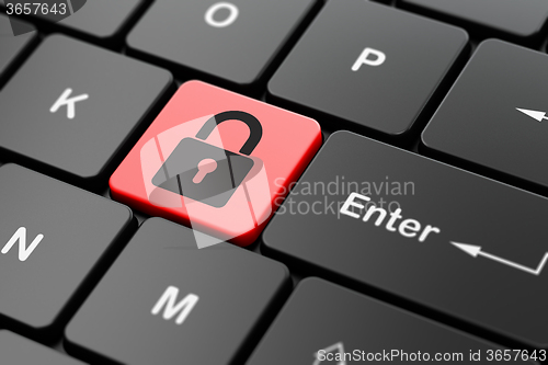 Image of Data concept: Closed Padlock on computer keyboard background