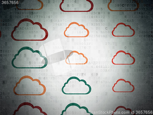 Image of Cloud computing concept: Cloud icons on Digital Paper background