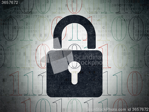 Image of Security concept: Closed Padlock on Digital Paper background