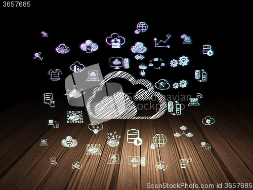 Image of Cloud technology concept: Cloud in grunge dark room