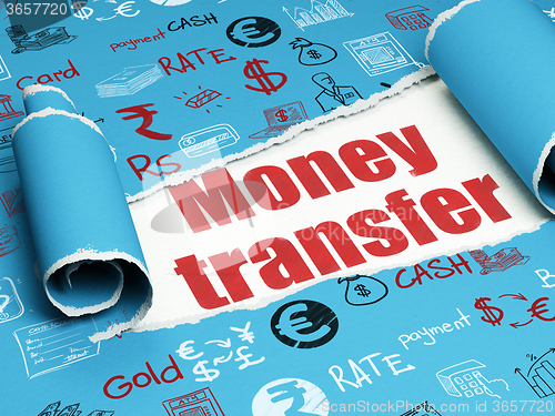 Image of Money concept: red text Money Transfer under the piece of  torn paper
