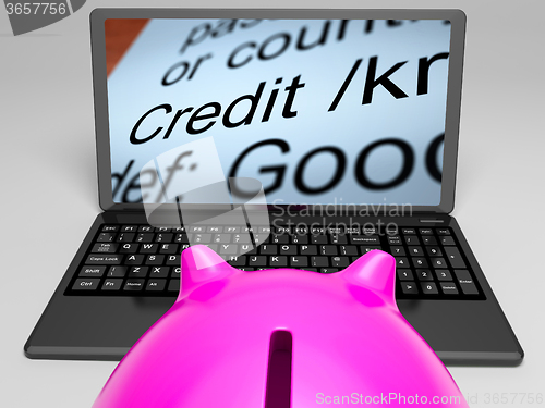 Image of Credit Definition On Laptop Showing Financial Help