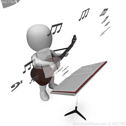 Image of Musician Guitarist Character Shows Guitar Music And Performing
