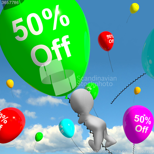 Image of Balloon With 50% Off Showing Discount Of Fifty Percent