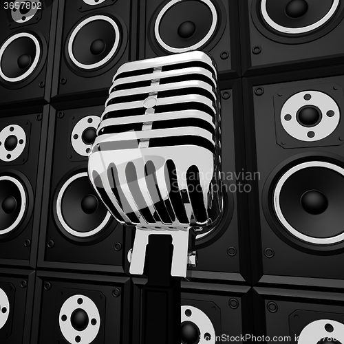 Image of Microphone And Loud Speakers Shows Music Industry Concert Or Ent