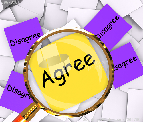 Image of Agree Disagree Post-It Papers Mean Opinion Agreement Or Disagree