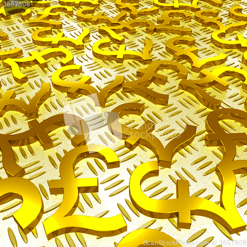 Image of Pound Symbols Over The Floor Shows British Savings