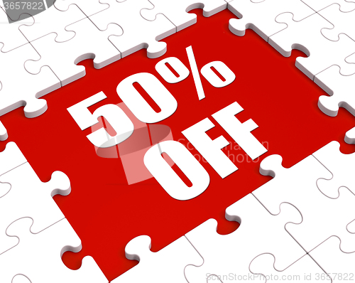 Image of Fifty Percent Off Puzzle Means Reduced Discount Or Sale 50%