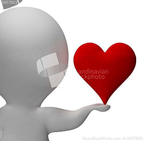 Image of Heart And 3d Character Shows Love And Valentines