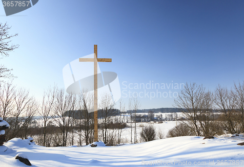 Image of wooden crosses . Christianity