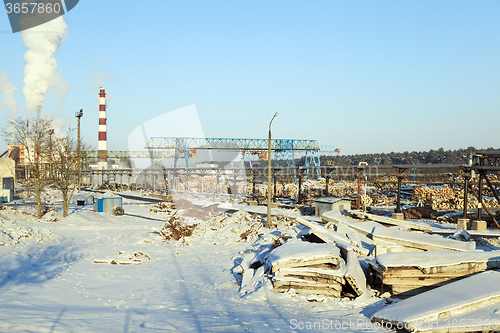 Image of timber mill. winter season