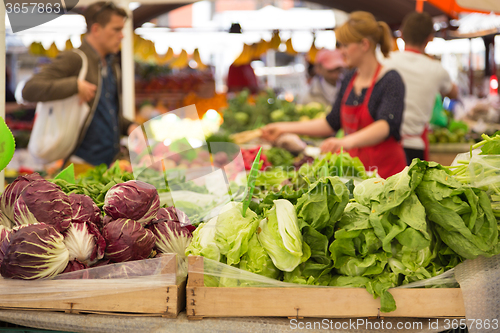 Image of Vegetable market stall.
