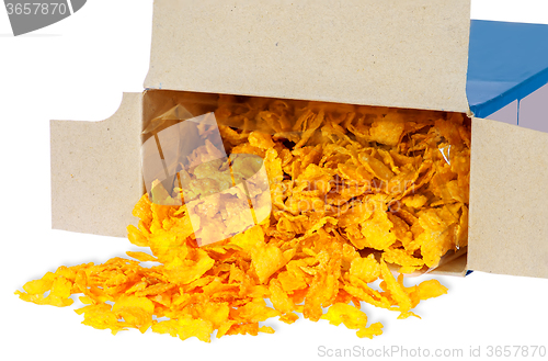 Image of Corn flakes spill out of cardboard box