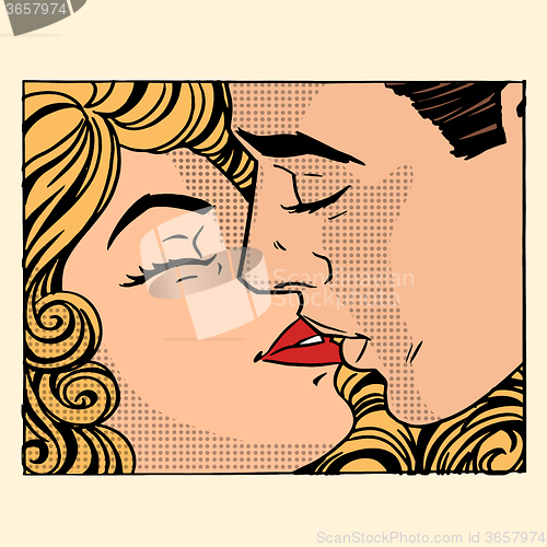 Image of Retro kiss man and woman love couple