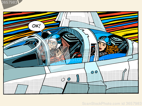 Image of fighter plane pilot man woman success aviation