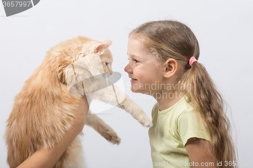 Image of Four-year girl gave the cat