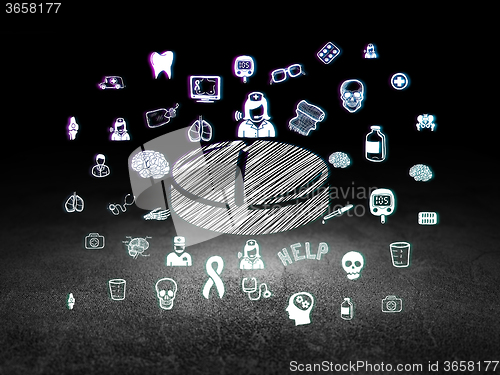 Image of Medicine concept: Pill in grunge dark room