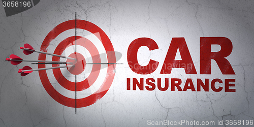 Image of Insurance concept: target and Car Insurance on wall background