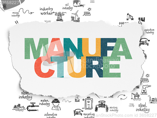 Image of Manufacuring concept: Manufacture on Torn Paper background