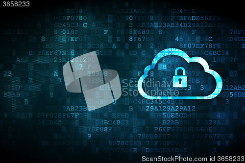 Image of Cloud networking concept: Cloud With Padlock on digital background