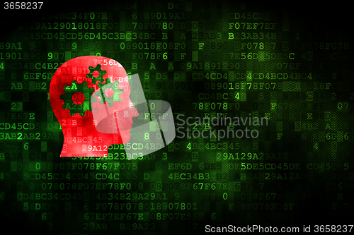 Image of Information concept: Head With Gears on digital background