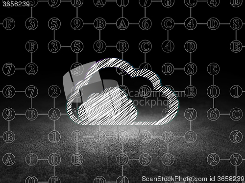 Image of Cloud technology concept: Cloud in grunge dark room