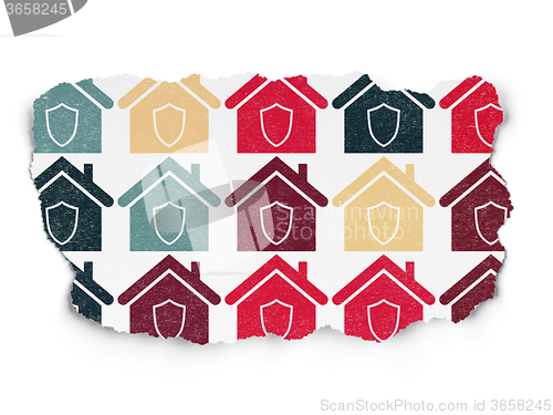 Image of Finance concept: Home icons on Torn Paper background