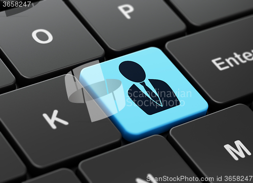 Image of Law concept: Business Man on computer keyboard background