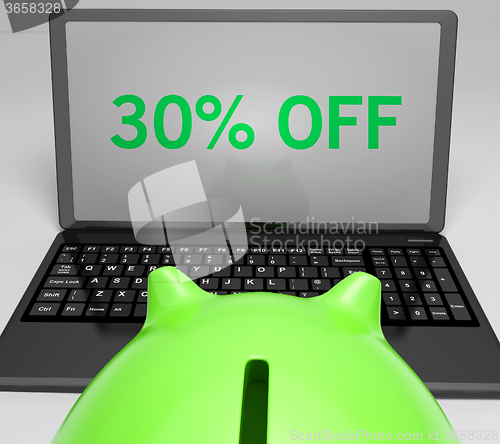 Image of Thirty Percent Off On Notebook Showing Reductions