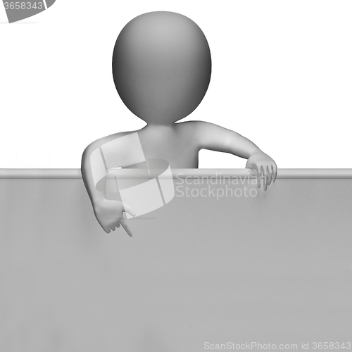 Image of White Blank Sign With Copyspace And 3d Character Pointing