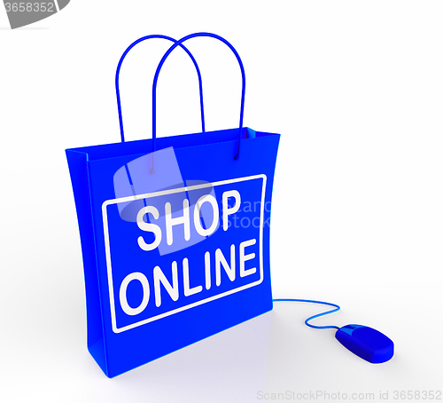 Image of Shop Online Bag Shows Internet Shopping and Buying