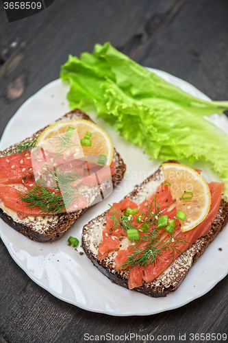 Image of Sandwich with salmon for breakfast