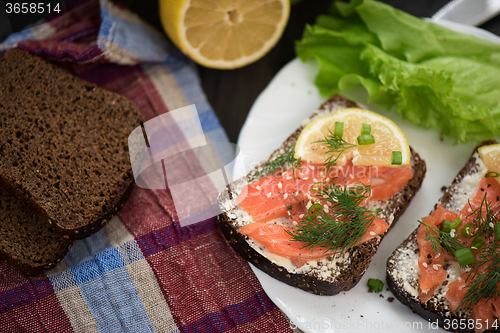 Image of Sandwich with salmon for breakfast