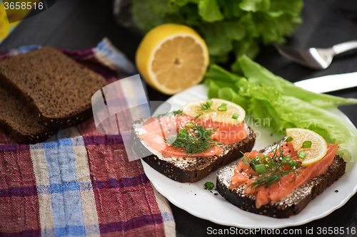 Image of Sandwich with salmon for breakfast