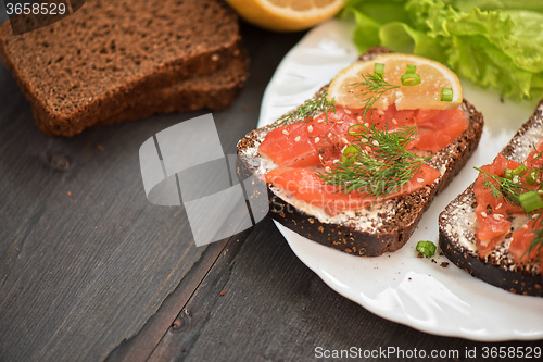 Image of Sandwich with salmon for breakfast