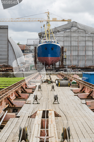Image of The ship on the stocks in the shipyard