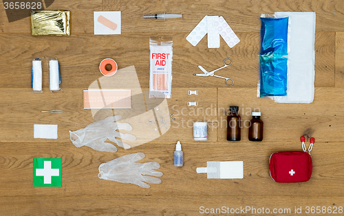 Image of Contents of a first aid kit background