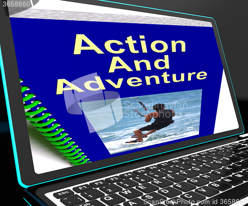 Image of Action And Adventure On Laptop Shows Expeditions