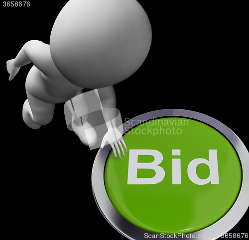 Image of Bid Button Shows Auction Buying And Selling