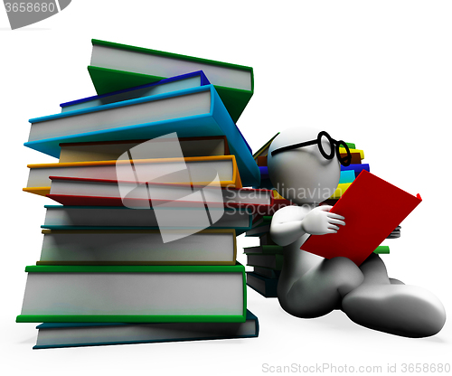 Image of Student Reading Books Showing Learning