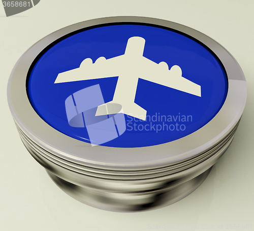 Image of Plane Button Means Travel Or Vacation